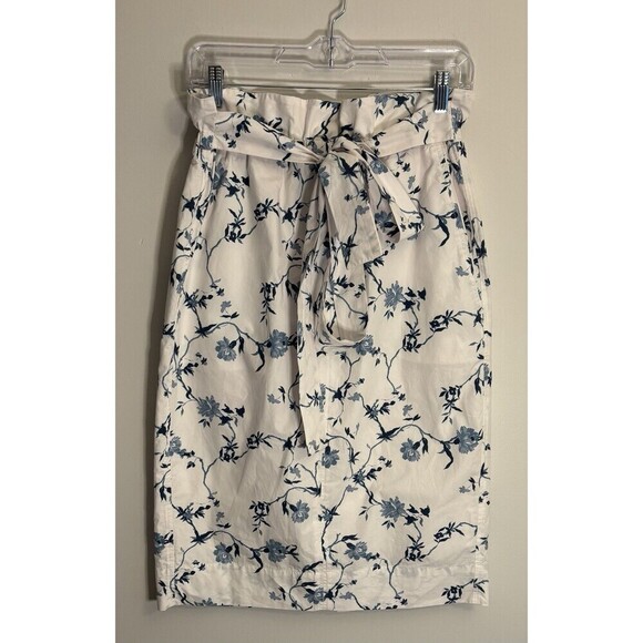 ARITZIA WILFRED Le Fou Maryvonne Skirt Med Tie Front Paper Bag White Blue Floral - Picture 2 of 13